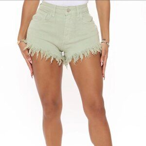 Sage Frayed Denim Shorts - Only Good Energy | Fashion Nova